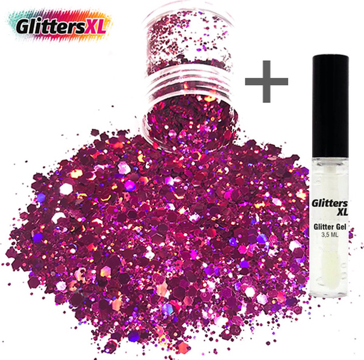 GlittersXL - Chunky Glitters (Paars) (Volume 8g) + Glitter Huid Lijm [Festival Makeup Gezicht Lichaam - Face Body Glitter - Biologisch afbreekbaar - Versiering Dames Volwassen Kinderen]